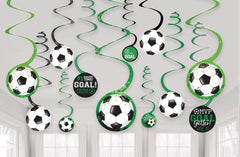 Soccer Swirl Hanging Decorations, Green/White, 10-inch, 12-pk