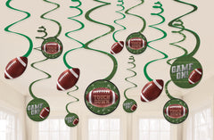 Football Touch Down Swirl Hanging Decorations, Green/Brown, 10-inch, 12-pk