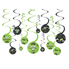 Level Up Swirl Hanging Decorations, Green/Black, 10-inch, 12-pk