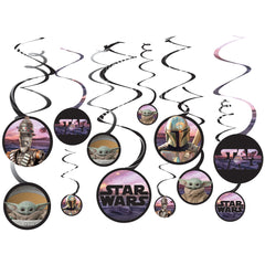 Disney Star Wars Mandalorian Swirl Decorations, Purple/Green, 10-inch, 12-pk