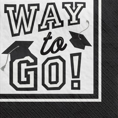 "Way to Go" Beverage Napkins, White, 5 inch, 40-pk, Graduation