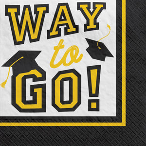 "Way to Go!" Beverage Napkins, Yellow, 5-inch, 40-pk, Graduation