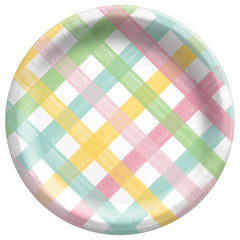 Spring Fun Round Paper Dessert Plates, Plaid, 7-inch, 50-pk
