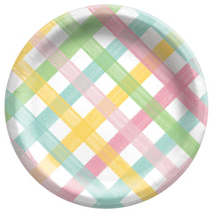 Spring Fun Round Paper Dessert Plates, Plaid, 7-inch, 50-pk