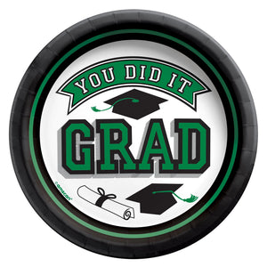 "You Did It Grad" Round Paper Plates, Green, 7-inch, 20-pk