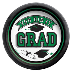 "You Did It Grad" Round Paper Plates, Green, 7-inch, 20-pk