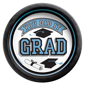 True to Your School Grad Round Paper Plates, Blue, 7-inch, 20-pk