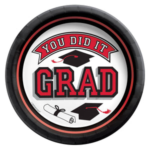True to Your School Graduation Paper Plates, Red, 6.75-inch, 20-pk