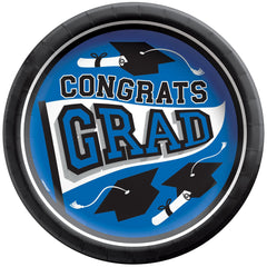 True to Your School Congrats Grad Paper Plates, Blue, 8.5-inch, 20-pk