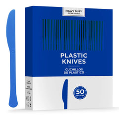 Heavy Duty Royal Blue Plastic Knives - 50 Pack