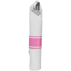 Bright Pink Premium Rolled Cutlery Set with Guest Towel | 10 Count