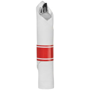 Premium Rolled Apple Red Cutlery Set with Napkin | 10 Count