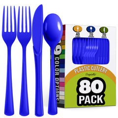Royal Blue Heavyweight Plastic Cutlery Assortment, 80-pcs