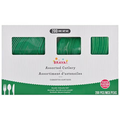 Festive Green Plastic Cutlery Assortment, 200-pcs