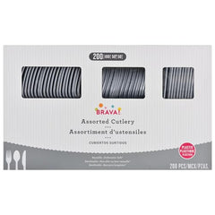 Elegant Silver Plastic Cutlery Assortment, 200-pcs