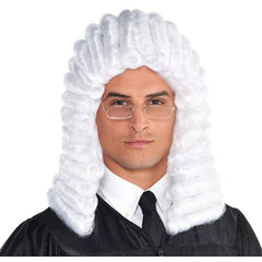 Judge Curly Wig, White, One Size