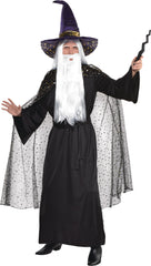 Adult Celestial Hooded Sheer Cape, Black Stars & Moons, One Size