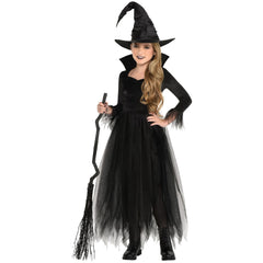 Kids' Enchanted Witch Black Dress with Hat, Assorted Sizes