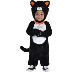 Toddler Cat Black/White Jumpsuit with Hood Costume, Assorted Sizes