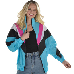 90s Windbreaker Jacket, Blue/Pink/White, Adult One Size