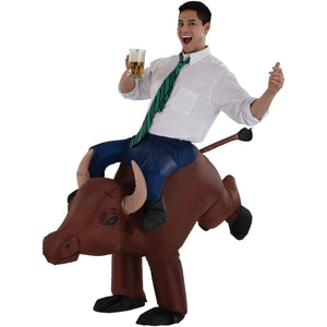 Adult Bull Rider White/Brown Inflatable Costume, Standard, One Size