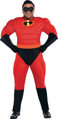 Men's Mr. Incredible Padded Jumpsuit, Red/Black, with Gloves, Mask, & Boot Covers, Adult Plus Size 2XL 48-52