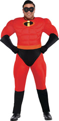 Men's Mr. Incredible Padded Jumpsuit, Red/Black, with Gloves, Mask, & Boot Covers, Adult Plus Size 2XL 48-52
