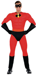 Men's Mr. Incredible Padded Jumpsuit, Red/Black, with Gloves, Mask, & Boot Covers, Adult Plus Size 2XL 48-52