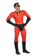 Men's Mr. Incredible Padded Jumpsuit, Red/Black, with Gloves, Mask, & Boot Covers, Adult Plus Size 2XL 48-52