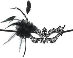 Feather Filigree Flower Masquerade Mask, Black, One Size