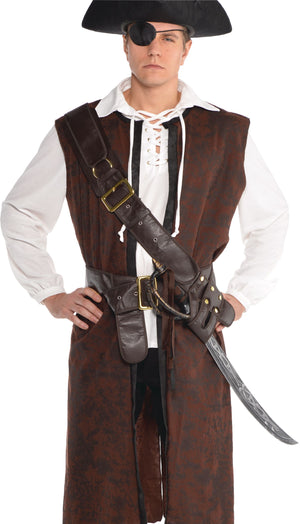 Pirate Bandolier Leather Belt, Brown, One Size, Wearable Costume Accessory