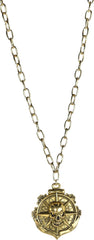 Pirate Compass Skull Medallion Necklace, Gold, 32-inch