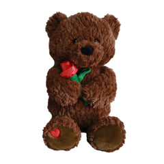 Valentines Plush Brown Bear with Flower, 14-in