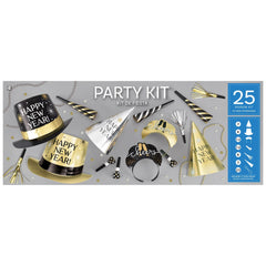 New Year's Eve Party Kit, Black/Silver/Gold, 25 Person Pack