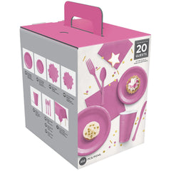 Bright Pink Tableware Kit - 20 Count
