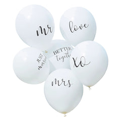 Mr & Mrs. Round Latex Balloon Bundle, White/Black, 12-inch, 6-pk