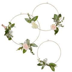 Floral Hoop Decorations, Green/White/Pink, 7-inch, 3-pk