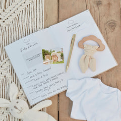 Hello Baby Memory Scrapbook, Beige, for Baby Shower/Gender Reveal