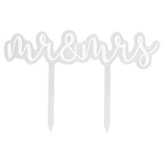 Mr. & Mrs. Acrylic Cake Topper, Silver, 7-inch
