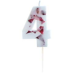 Ginger Ray Pressed Petal Number 4 Candle, Red/White