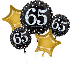 Sparkling 65th Birthday Foil Balloon Bouquet, 5-pcs