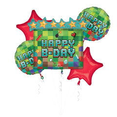 Pixel Party Happy Birthday Foil Balloon Bouquet, 5-pcs