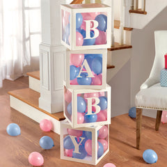BABY Balloon Block Decoration Kit - Blue, Pink & White - Case of 12