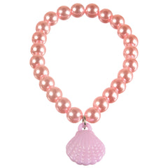 Shimmering Mermaid Pearl Beaded Bracelet with Seashell Pendant, Pink, One Size, 4-pk - Case of 48