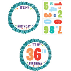 Customizable Birthday Button with Number Stickers - Pack of 6