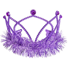 Tinsel Trim Crown Tiara, Sparkling Purple, One Size - Pack of 9