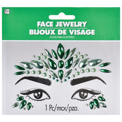Self-Adhesive Face Jewel Stickers, Green, One Size, Wearable Costume Accessory - Pack of 8