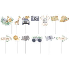 Jungle Baby Photo Booth Props, Orange/Teal/Grey, 14-inch, 13-pk - Case of 48