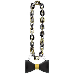 Happy New Year Light-Up Bow Tie Chain Pendant Necklace, Black/Gold/Silver, One Size - Pack of 6