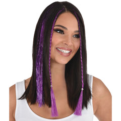 Purple Tinsel Hair Extensions, 3-pcs - Pack of 6